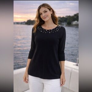 Black Pearl-Embellished Women's Top